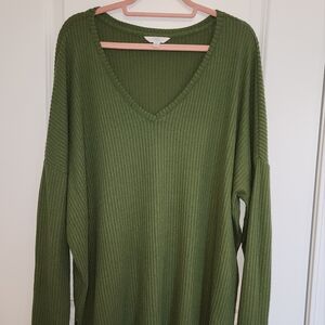 Time and Tru Forest Green V-Neck Sweater